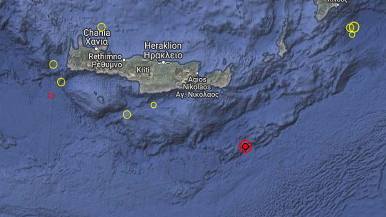 Σεισμός 4,4 Ρίχτερ νότια της Ιεράπετρας