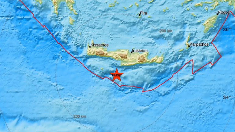 Σεισμός 3,8R νοτίως της Κρήτης