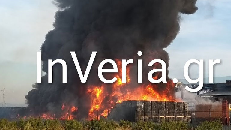 Μεγάλη πυρκαγιά σε μονάδα διαλογής στην Ημαθία