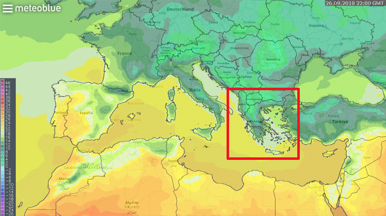 Τετάρτη 26 Σεπτεμβρίου, φαίνεται καθαρά η πτώση της θερμοκρασίας