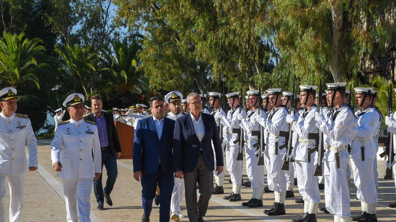 Ο αναπληρωτής υπουργός Εθνικής Άμυνας, Π. Ρήγας, στην τελετή Ορκωμοσίας νεοκαταταγέντων ναυτικών δοκίμων
