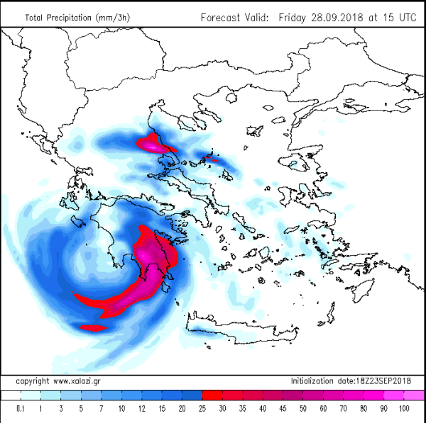 Ισχυρές καταιγίδες και μεγάλα ύψη βροχής αναμένονται την Παρασκευή στη Νότια Ελλάδα