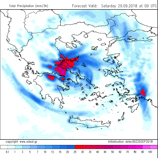 Kαταιγίδες με μεγάλα ύψη βροχής αναμένονται το Σάββατο στην Αν. Στερεά και την Εύβοια