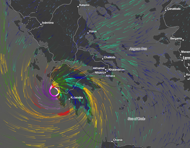 Στις 29 Σεπτεμβρίου (ώρα 9.00 το βράδυ) το φαινόμενο «μεταφέρεται» ανατολικά, προς την Πελοπόννησο
