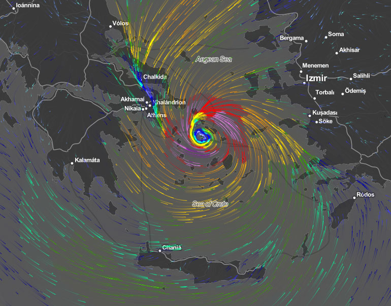 Την 1 Οκτωβρίου (ώρα 6.00 το πρωί) το φαινόμενο πλήττει τις Κυκλάδες