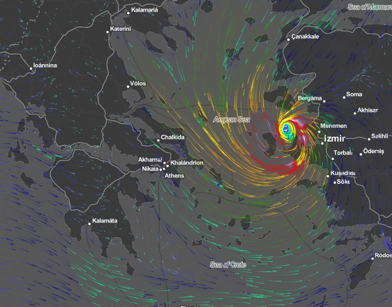 Την 1 Οκτωβρίου (ώρα 18.00) το φαινόμενο μεταφέρεται προς το ανατολικό Αιγαίο