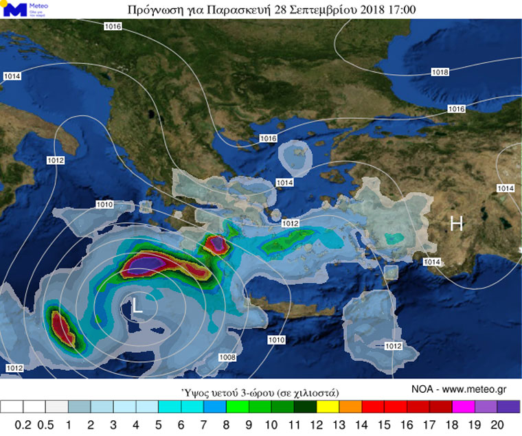 Πρόγνωση υετού και πίεσης/Πηγή: meteo.gr