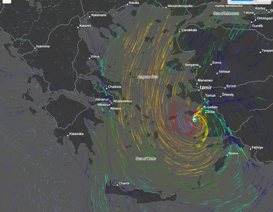 Η θέση του μεσογειακού κυκλώνα το μεσημέρι της Κυριακής