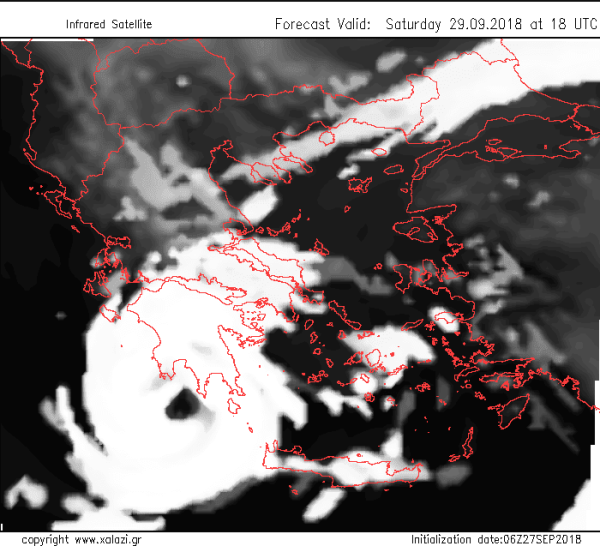 O τροπικός κυκλώνας όπως αποτυπώνεται από το προγνωστικό μοντέλο του Xalazi.gr