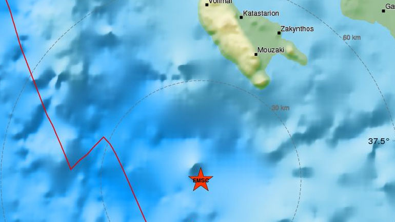 Σεισμική δόνηση 4,2R νοτιοδυτικά της Ζακύνθου