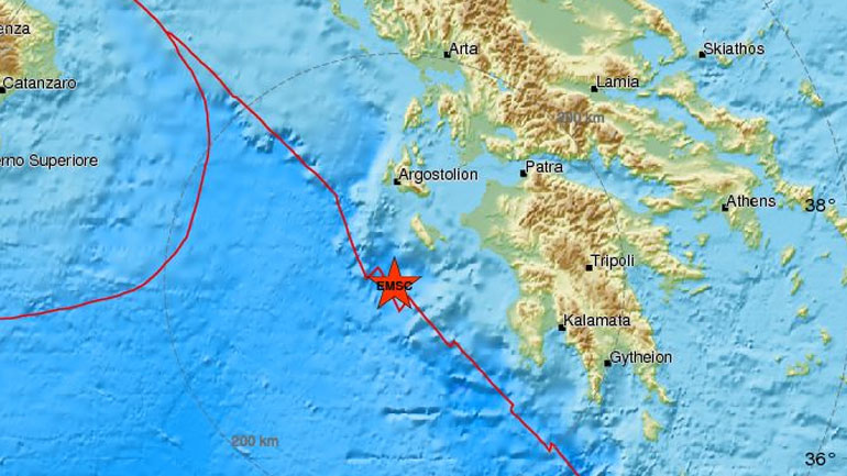 Σεισμική δόνηση 3,7R νοτιοδυτικά της Ζακύνθου