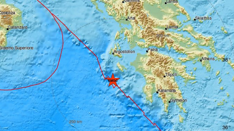 Σεισμική δόνηση 3,9R νοτιοδυτικά της Ζακύνθου