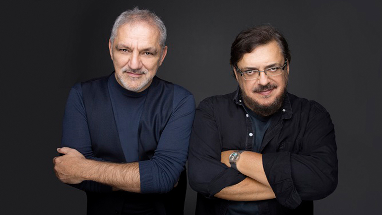 Ο Λαυρέντης Μαχαιρίτσας και ο Νίκος Πορτοκάλογλου στο Γυάλινο Μουσικό Θέατρο