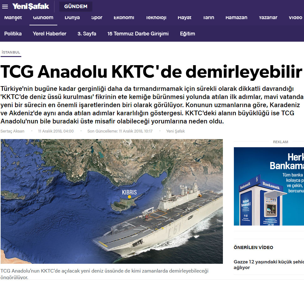 Το άρθρο στη 'YENI SAFAK' 