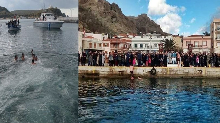 Λήμνος: Πέντε άνδρες βούτηξαν για τον σταυρό στα παγωμένα νερά του ακριτικού νησιού
