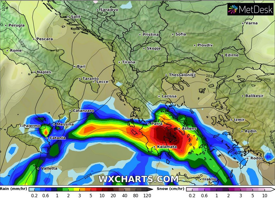 Χάρτης υετού την Τρίτη το βράδυ
