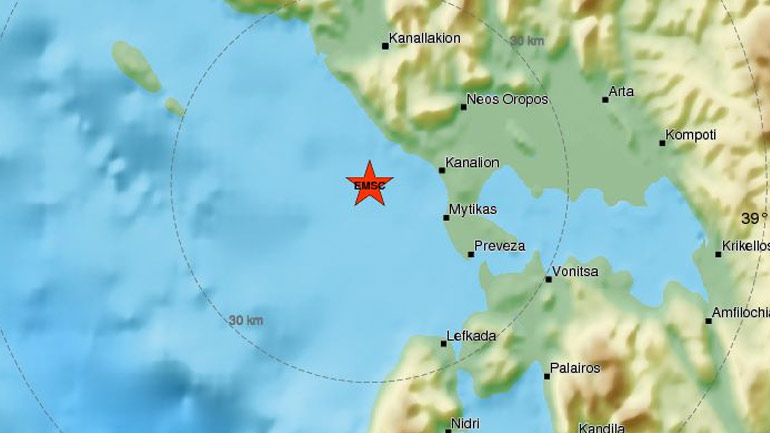 Σεισμική δόνηση 5,2R βορειοδυτικά της Πρέβεζας