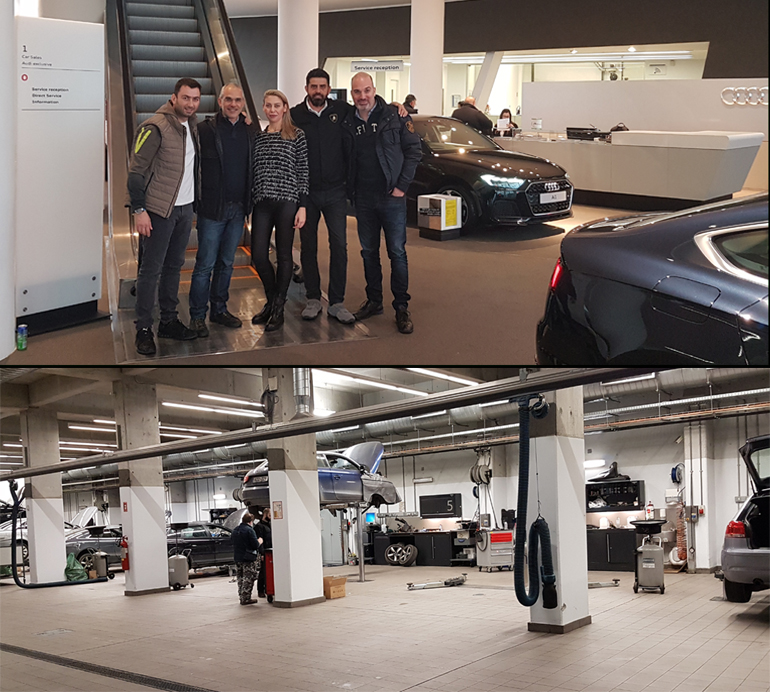 Στη φωτό κάτω το συνεργείο της Audi στην Κύπρο. Πάνω από δεξιά: Κωνσταντίνος Ανανιάδης, Μάρκος Ορφανίδης, Λίζα Γιορκατζή, Στέλιος Κυθρεώτης και Βασίλης Σαρημπαλίδης