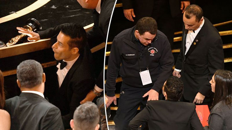 Ο Μάλεκ πήρε το Όσκαρ και από τη χαρά του παραπάτησε και έπεσε από τη σκηνή