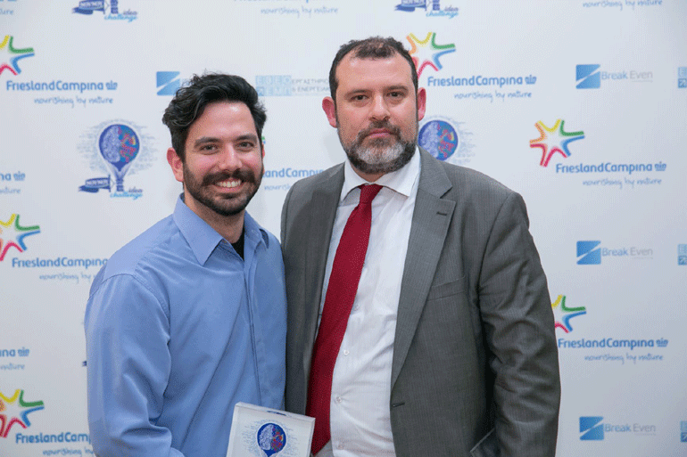 Κωνσταντίνος Κωβαίος (νικητής), Άγγελος Τσακανίκας (Επίκουρος Καθηγητής ΕΜΠ, Επιστημονικός Υπεύθυνος του διαγωνισμού NOYNOY Idea Challenge)