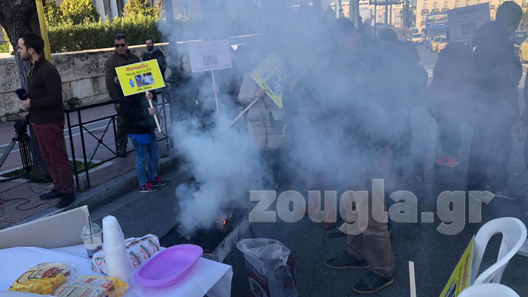 «Τσικνίζουν» έξω από τη Βουλή μέλη της ΠΟΕΔΗΝ και καθαρίστριες από το Δρομοκαΐτειο