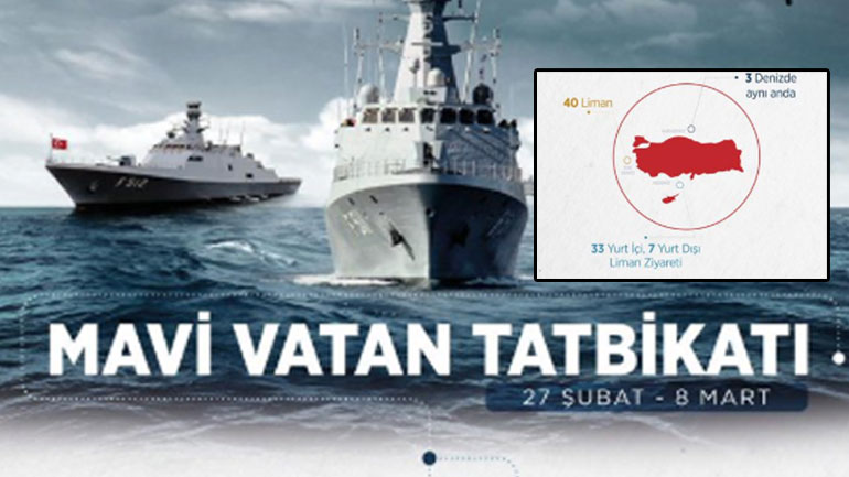 Τουρκικό θράσος – Η Κύπρος με τουρκικά χρώματα στον χάρτη της άσκησης «Γαλάζια Πατρίδα»