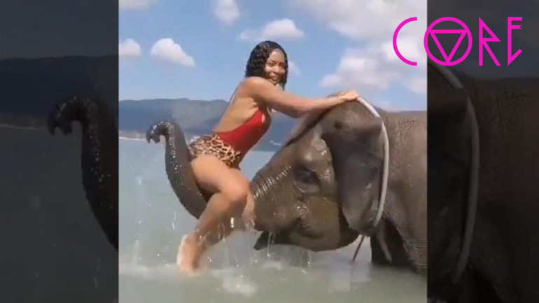 Γυναίκα προσπαθεί να ανέβει πάνω σε έναν ελέφαντα