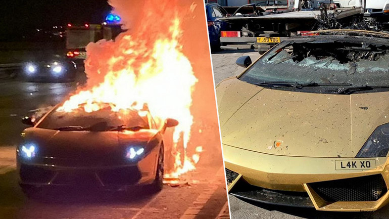 Lamborghini κάηκε στη μέση του δρόμου!