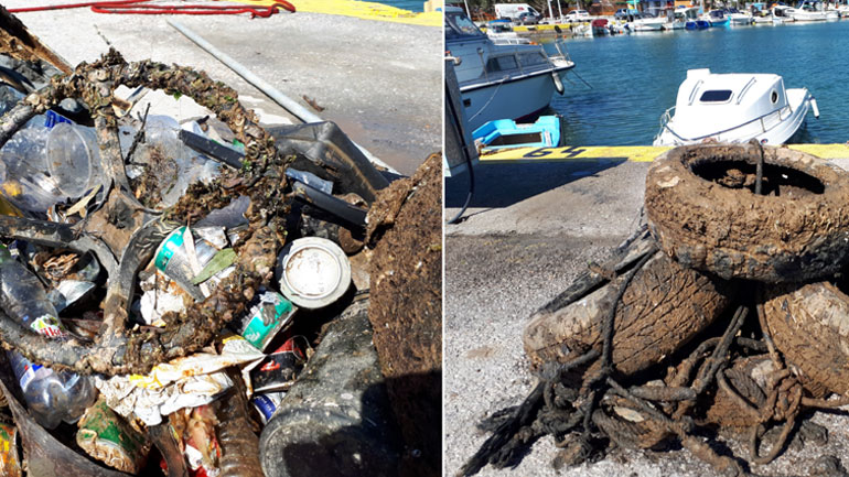 Στην επιφάνεια 100 κιλά απορρίμματα από το λιμάνι Ν. Περάμου