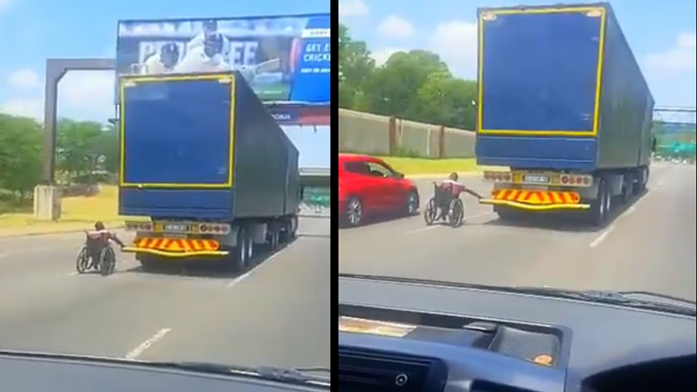 Πηγαίνει στον προορισμό του πιασμένος από προφυλακτήρα νταλίκας