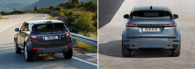 Αλλαγές στο πίσω μέρος του Evoque. Αριστερά το Evoque 1ης γενιάς και δεξιά το καινούργιο...