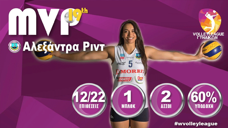 Volleyleague: Η Αλεξάντρα Ριντ MVP της 19ης αγωνιστικής