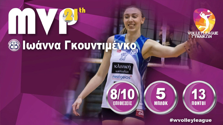 Volley League:  Η Ιωάννα Γκουντιμένκο MVP της 21ης αγωνιστικής