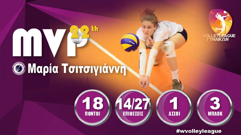 Volleyleague:  Η Μαρία Τσιτσιγιάννη MVP της 22ης αγωνιστικής