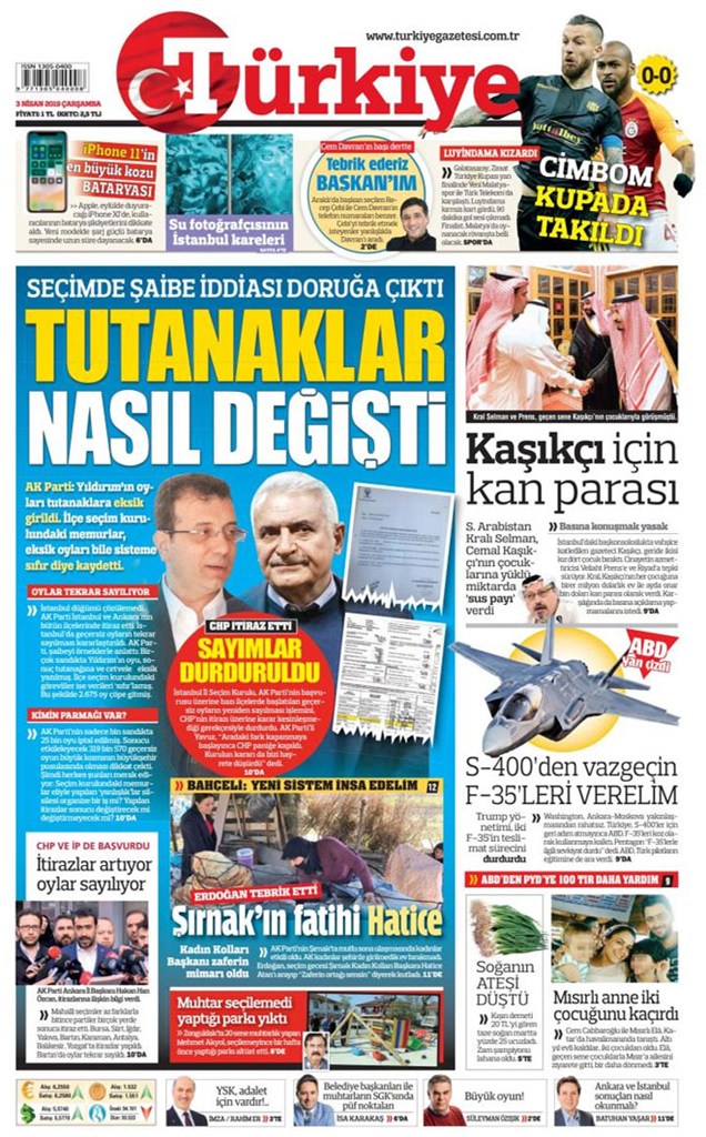 Η εφημερίδα «Τουρκία» τιτλοφορεί: «Ποιος άλλαξε τα πρακτικά»