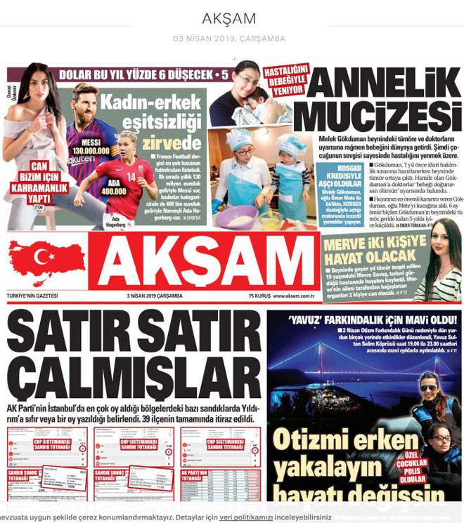 Ο τίτλος της εφημερίδας «Aksam» είναι: «Κλοπή κατά συρροή»