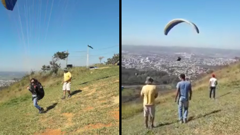 Σκύλος δαγκώνει paraglider κ ίπταται στον αέρα