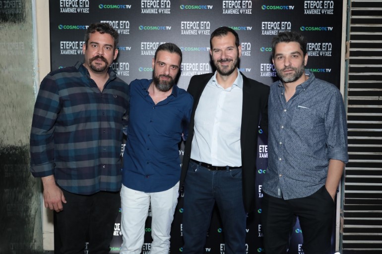 Πυγμαλίων Δαδακαρίδης, Σωτήρης Τσαφούλιας, ο Executive Director της COSMOTE TV, Δημήτρης Μιχαλάκης και ο Πέτρος Λαγούτης