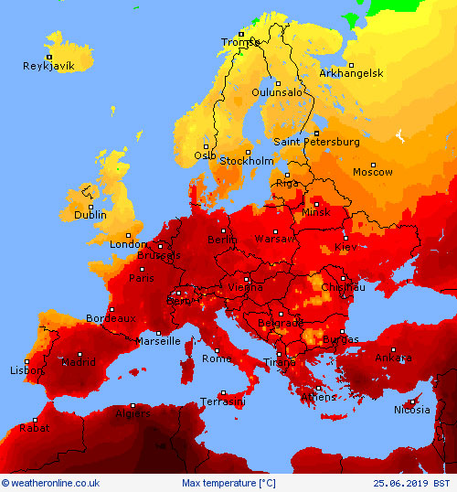 Xάρτης ανώτατων θερμοκρασιών την Τρίτη