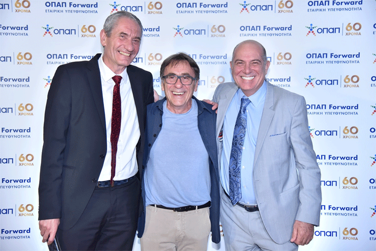 Ο Εκτελεστικός Πρόεδρος ΟΠΑΠ, Καμίλ Ζίγκλερ, ο Πίτερ Οικονομίδης και ο Α’ Αντιπρόεδρος ΟΠΑΠ, Σπύρος Φωκάς