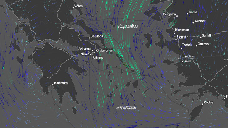 Στα 132 χιλιόμετρα την ώρα η μέγιστη ριπή του μελτεμιού σήμερα