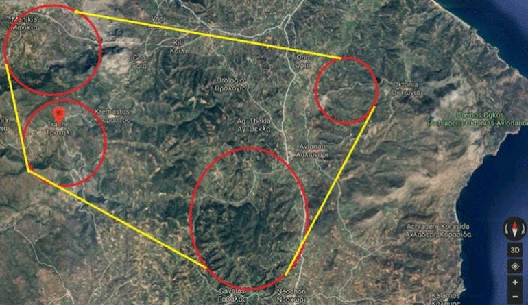 Χάρτης με τα πύρινα μέτωπα στην Εύβοια