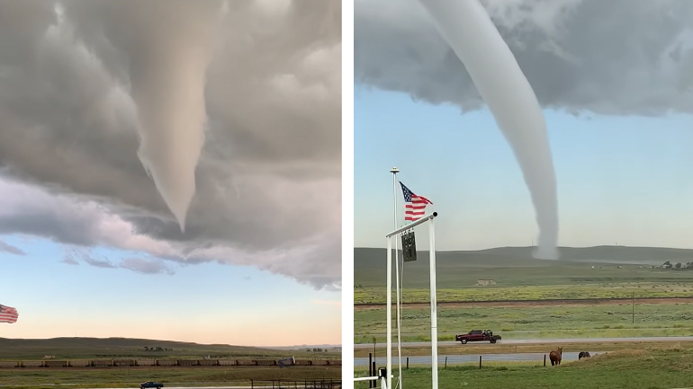 Η στιγμή που σίφουνας σχηματίζεται κοντά σε σπίτια