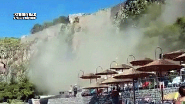 Ναύπλιο: Η στιγμή της κατολίσθησης στην παραλία Αρβανιτιάς