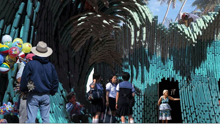 Πλαστικά μπουκάλια για την πρόσοψη καλλιτεχνικού σχολείου στο Μεξικό