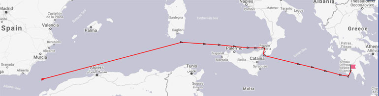  Στις 10.00 ώρα Ελλάδος το ιρανικό τάνκερ βρισκόταν στα ανοιχτά των ακτών της Αλγερίας πάνω από το Ουαχράν και κάτω από την Καρθαγένη της Ισπανίας