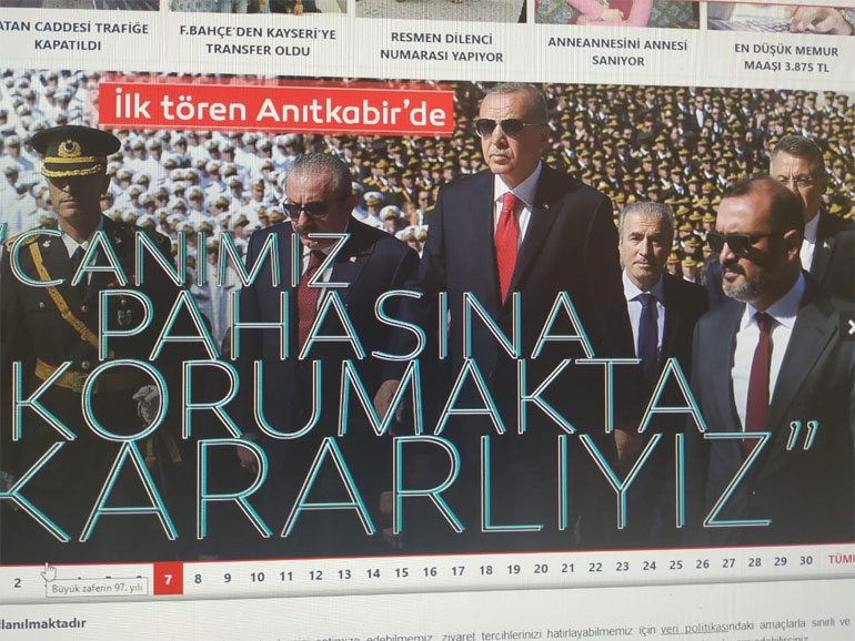 Το πρωτοσέλιδο της τουρκικής εφημερίδας Sabah 