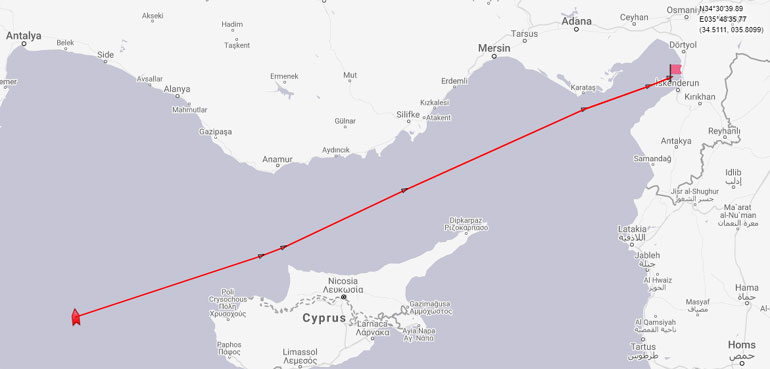 Το στίγμα του πλοίου Adrian Darya 1 στις 11.18 ώρα Ελλάδος