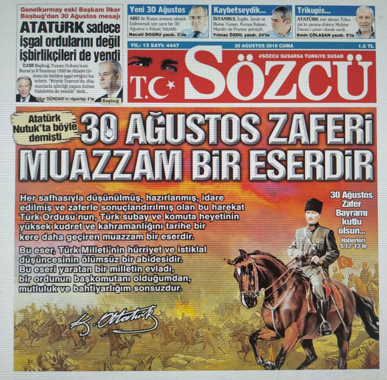 Το πρωτοσέλιδο της τουρκικής εφημερίδας Sozcu