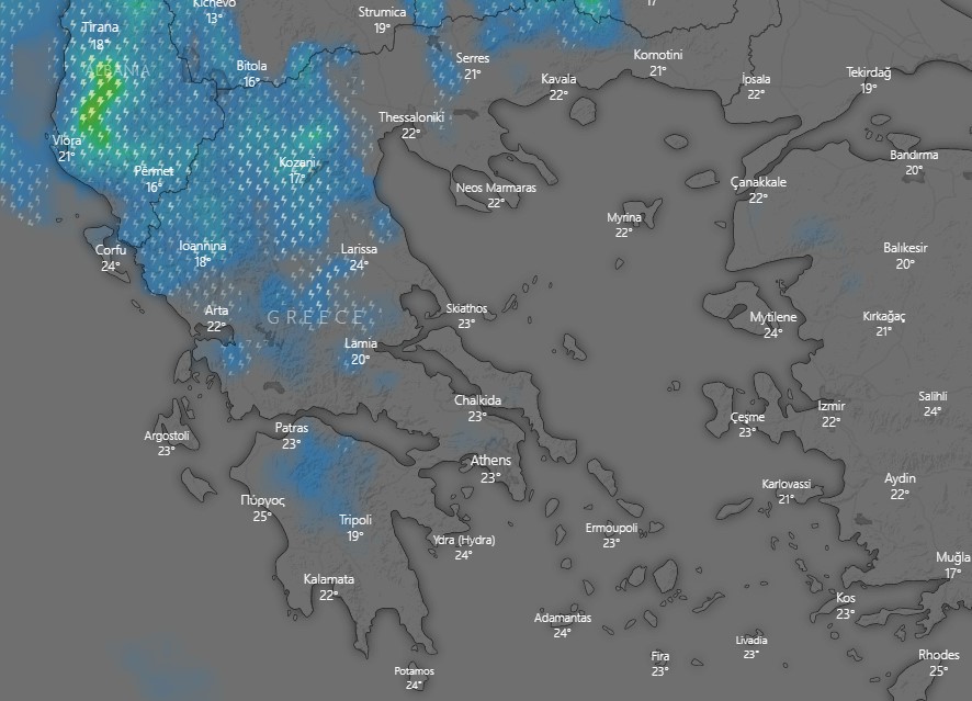 Χάρτης καιρού την Πέμπτη